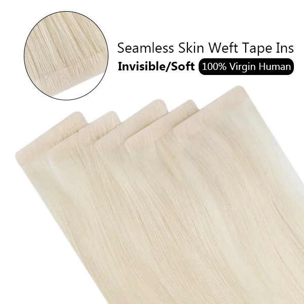 [Virgin Hair] Seamless Injected Tape in Extensions Best Human Hair Platinum Blonde #60 - Image 6