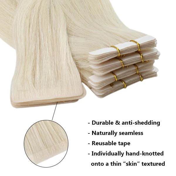[Virgin Hair] Seamless Injected Tape in Extensions Best Human Hair Platinum Blonde #60 - Image 7