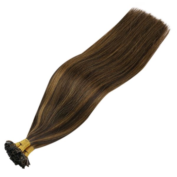 Keratin U Tip Human Hair Extensions Darkest and Medium Brown Highlights #2/6/2 - Image 3