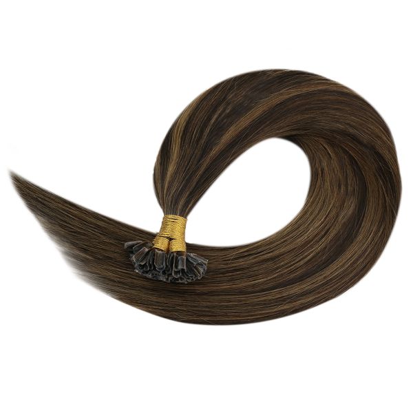 Keratin U Tip Human Hair Extensions Darkest and Medium Brown Highlights #2/6/2 - Image 4
