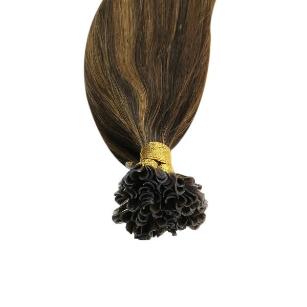 Keratin U Tip Human Hair Extensions Darkest and Medium Brown Highlights #2/6/2 - Image 7