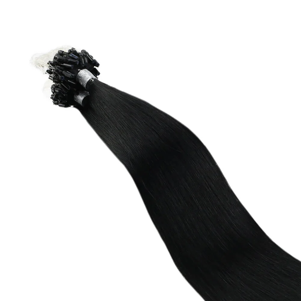 Pre Bonded Micro Ring Jet Black 100% Real Human Hair Extensions #1 - Image 6