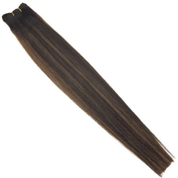 Weft Hair Extensions Human Hair Sew in Weft Balayage Brown Highlights #2/2/6 - Image 3