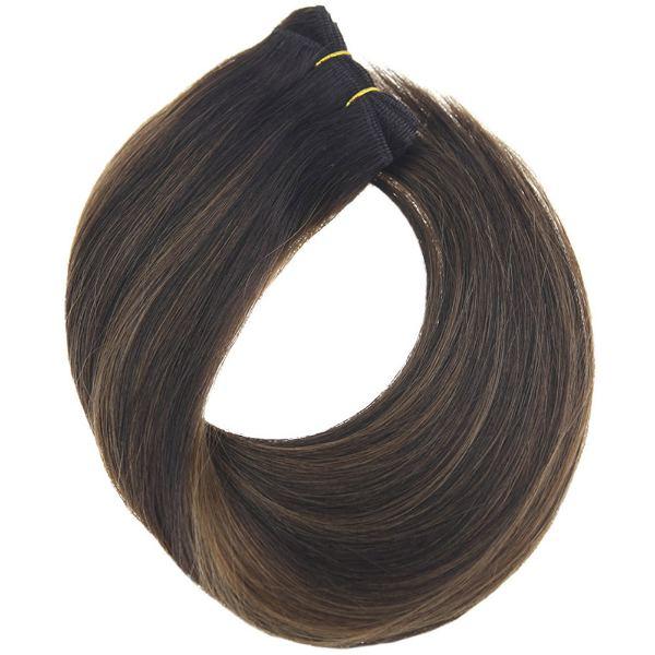 Weft Hair Extensions Human Hair Sew in Weft Balayage Brown Highlights #2/2/6 - Image 5