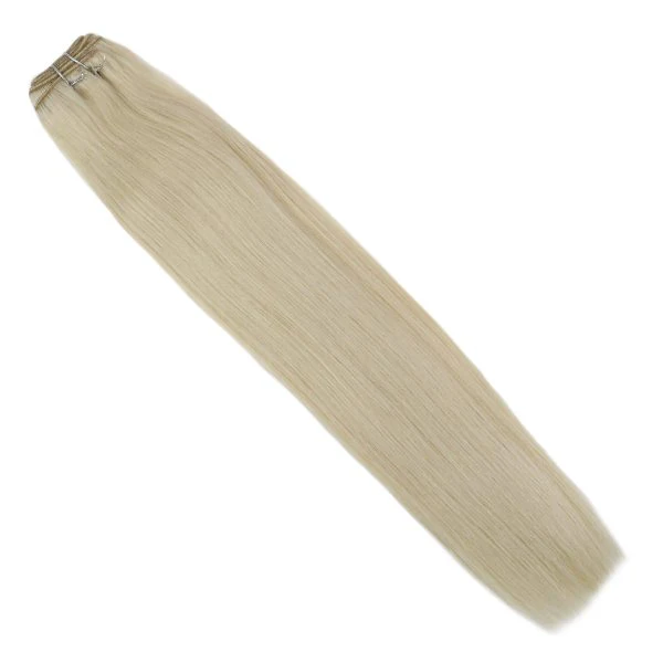 Weft Hair Extensions Sew in Remy Human Hair Lightest Blonde Hair #60 - Image 3