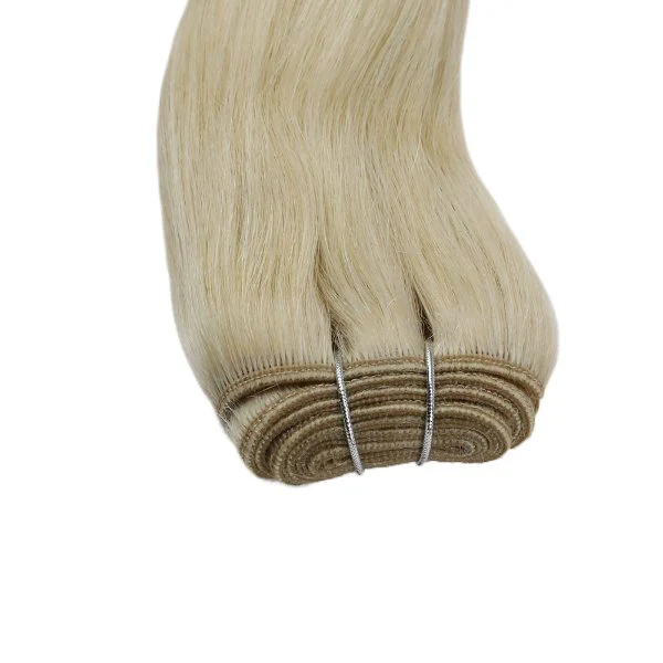 Weft Hair Extensions Sew in Remy Human Hair Lightest Blonde Hair #60 - Image 6