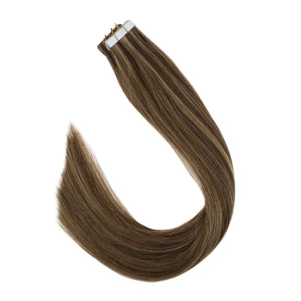 Tape in Extensions Human Hair Extensions Brown with Blonde Highlights #4/27 - Image 4