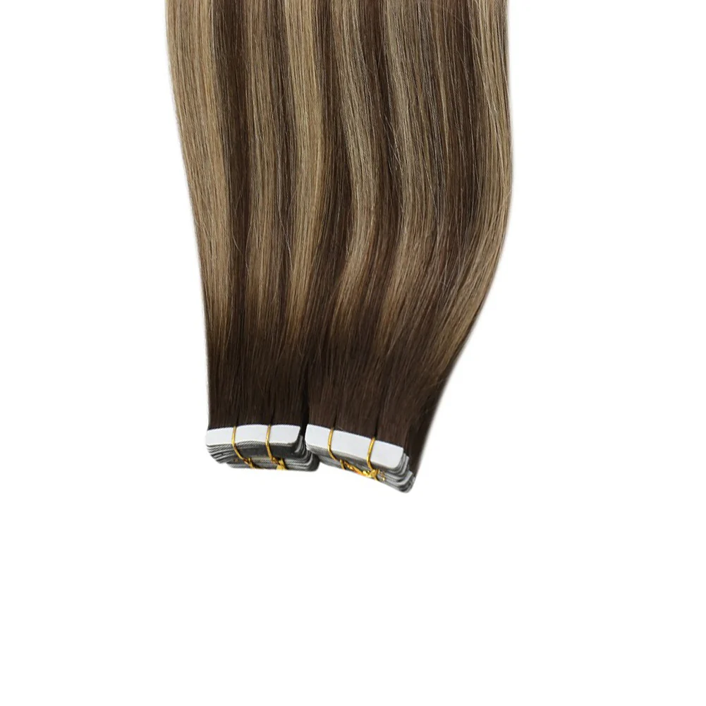 Tape in Extensions Human Hair Extensions Brown with Blonde Highlights #4/27 - Image 6