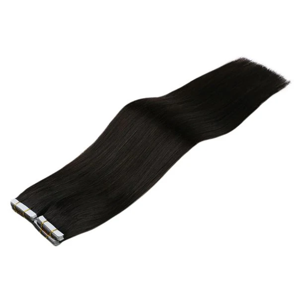 Tape in Hair Extensions 100% Human Hair Natural Black Straight #1B - Image 3