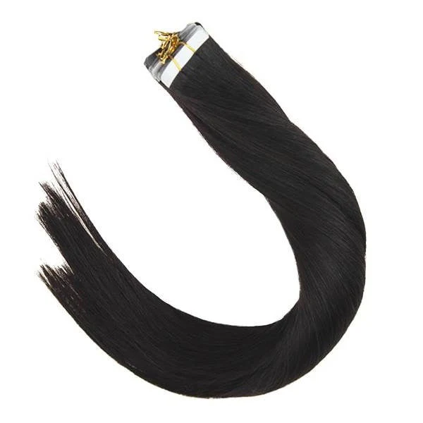 Tape in Hair Extensions 100% Human Hair Natural Black Straight #1B - Image 4