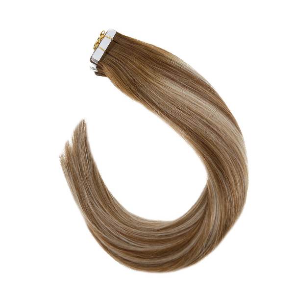 Tape in Extensions Human Hair Extensions Balayage Brown to Bleach Color #6/60/6 - Image 4