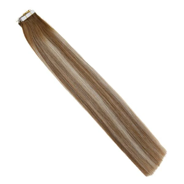 Tape in Extensions Human Hair Extensions Balayage Brown to Bleach Color #6/60/6 - Image 5