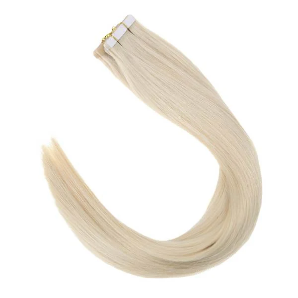Tape in Extensions Human Hair Extensions Remy Tape ins Lightest Blonde #60 - Image 4
