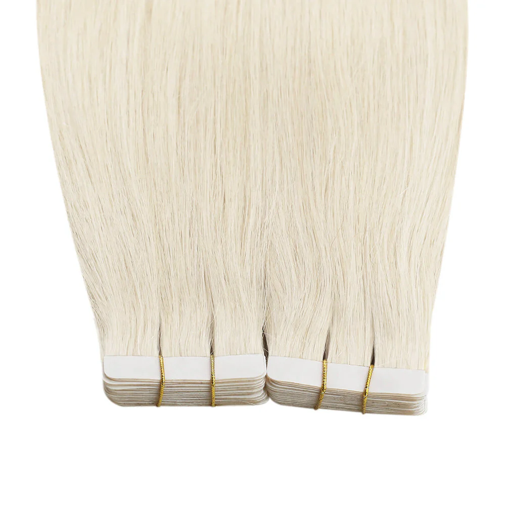 Tape in Extensions Human Hair Extensions Remy Tape ins Lightest Blonde #60 - Image 6