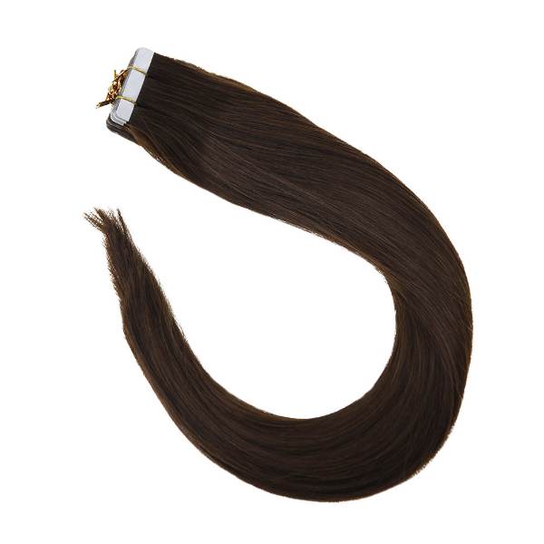 Tape in Extensions Human Hair Extensions Remy Tape ins Darkest Brown #2 - Image 4