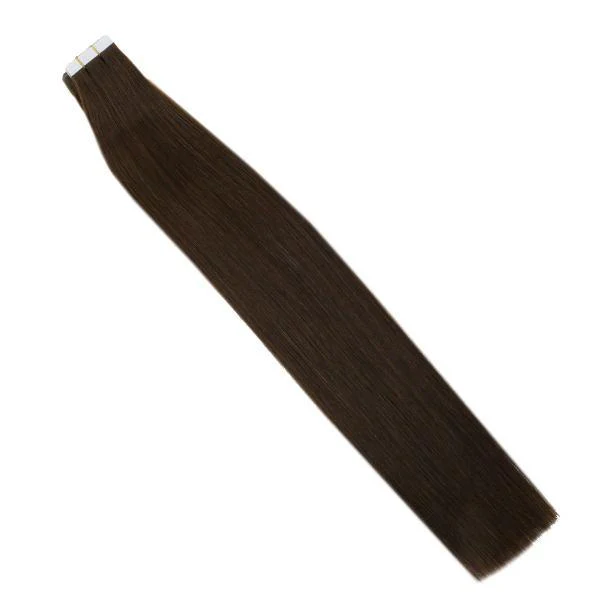 Tape in Extensions Human Hair Extensions Remy Tape ins Darkest Brown #2 - Image 5
