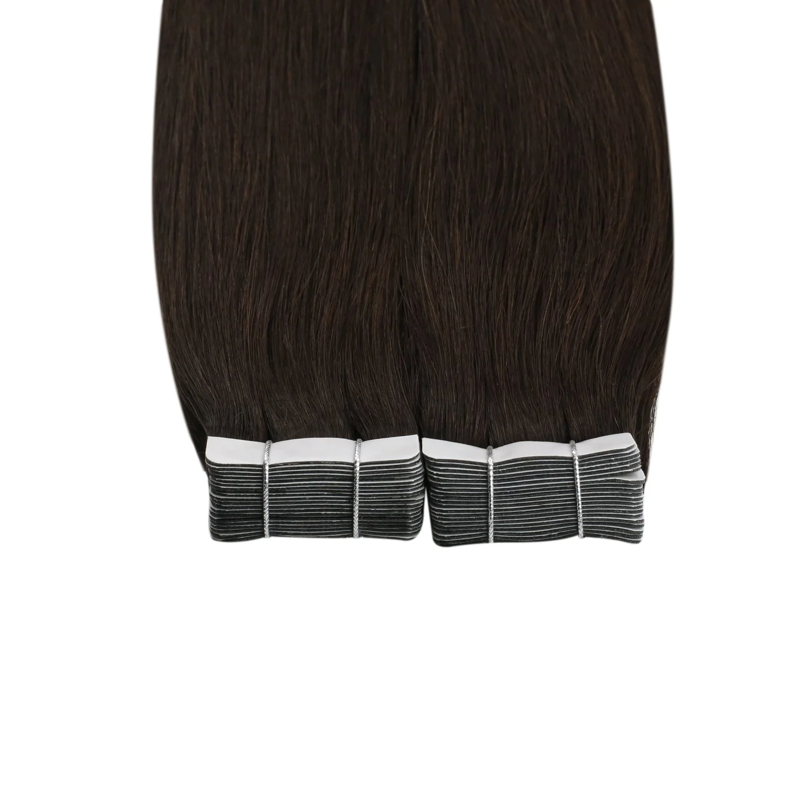 Tape in Extensions Human Hair Extensions Remy Tape ins Darkest Brown #2 - Image 6