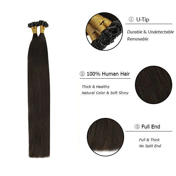 Keratin U Tip Remy Human Hair Extensions Brown #2 - Image 2