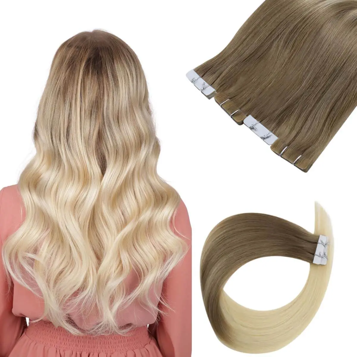 [Virgin Hair] Best Tape in Hair Extensions Injected Tape Ins Balayage Color #BA8/60