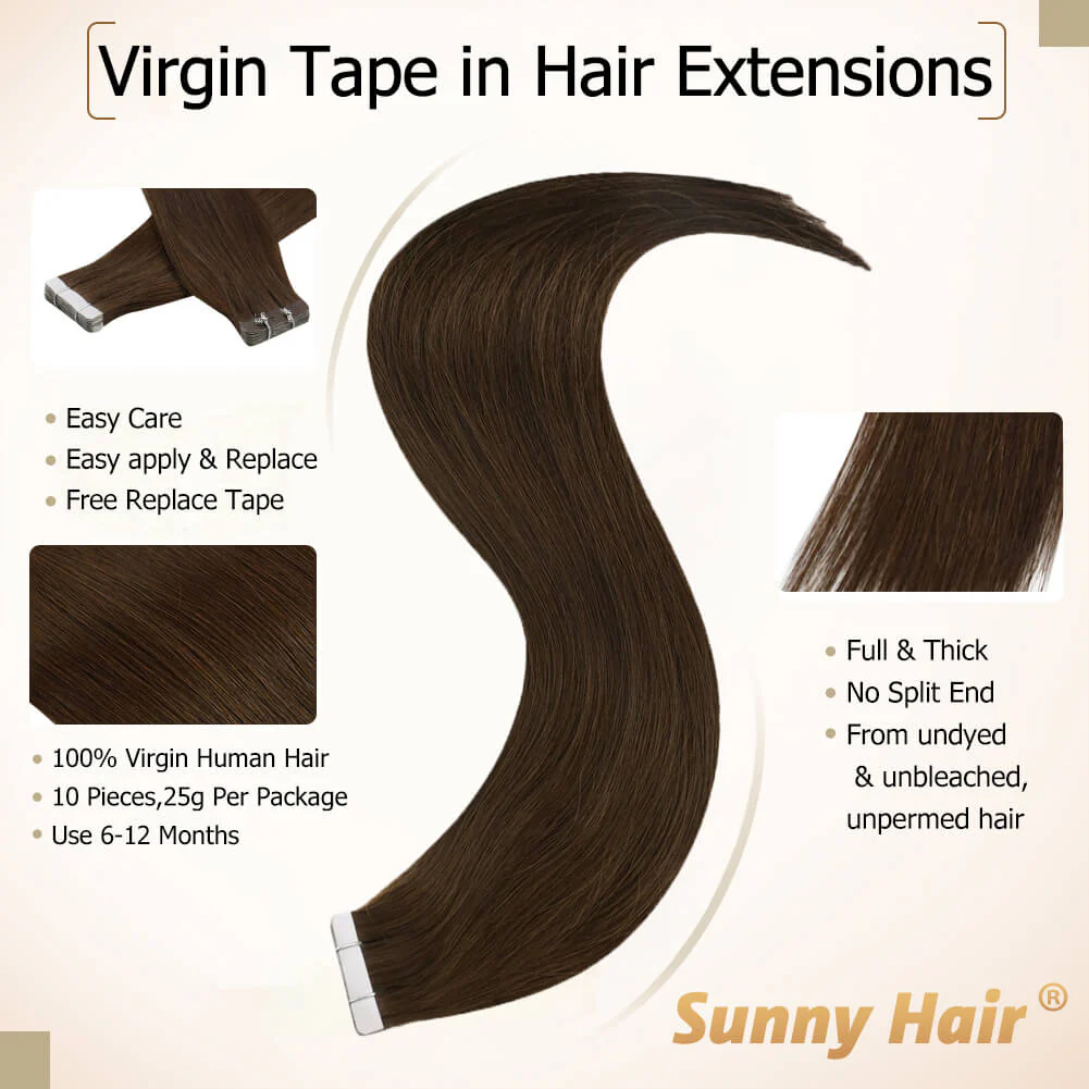 [Virgin Hair] Tape in Extensions Dark Brown Cuticle Intact Human Hair #4 - Image 3