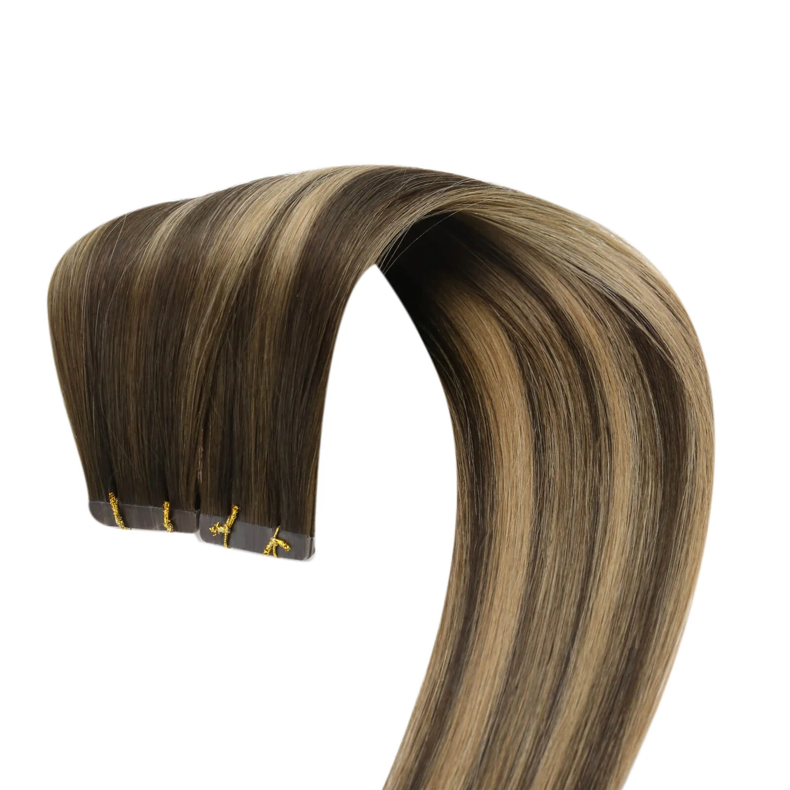 [Virgin Hair] Tape in Human Hair Extensions Straight Brown Blonde Hair #BM - Image 4