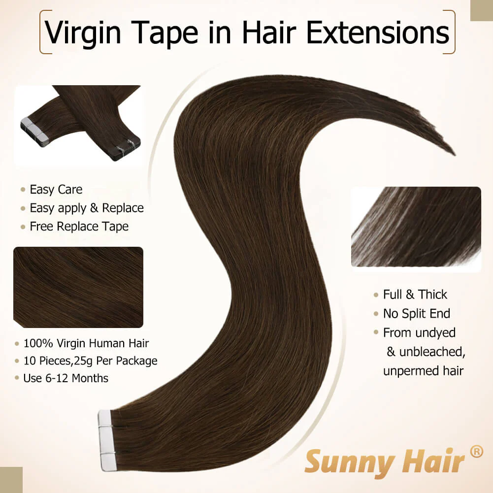 [Virgin Hair] Best Tape in Hair Extensions 100% Human Hair Darkest Brown #2 - Image 3