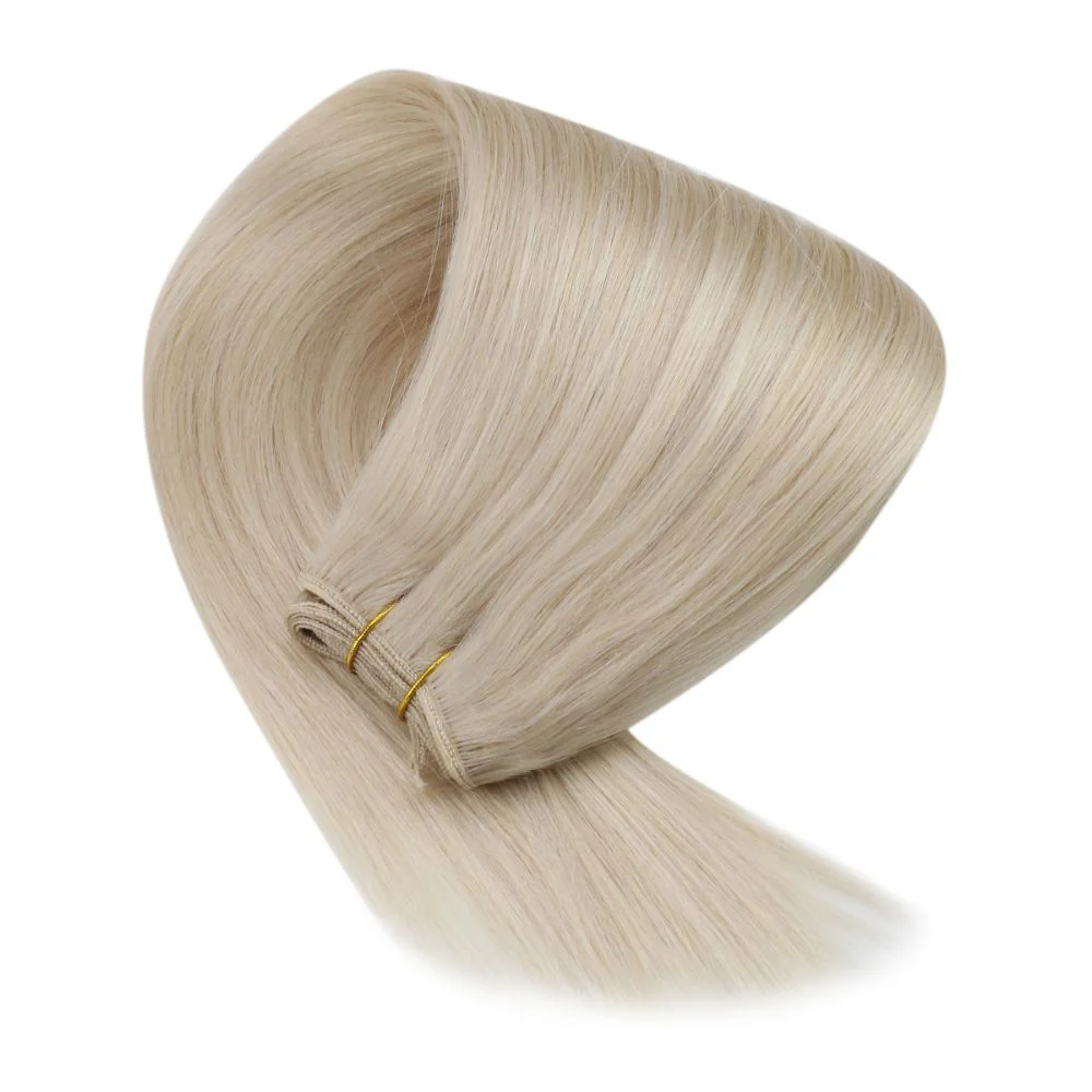 [Virgin Hair] Weft Hair Extension Platinum Blonde Color Human Hair #60 - Image 5