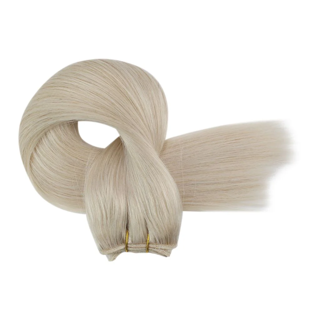[Virgin Hair] Weft Hair Extension Platinum Blonde Color Human Hair #60 - Image 6