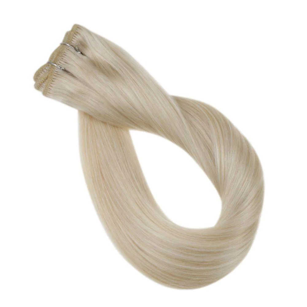 [Virgin Hair] Weft Hair Extension Platinum Blonde Color Human Hair #60 - Image 7