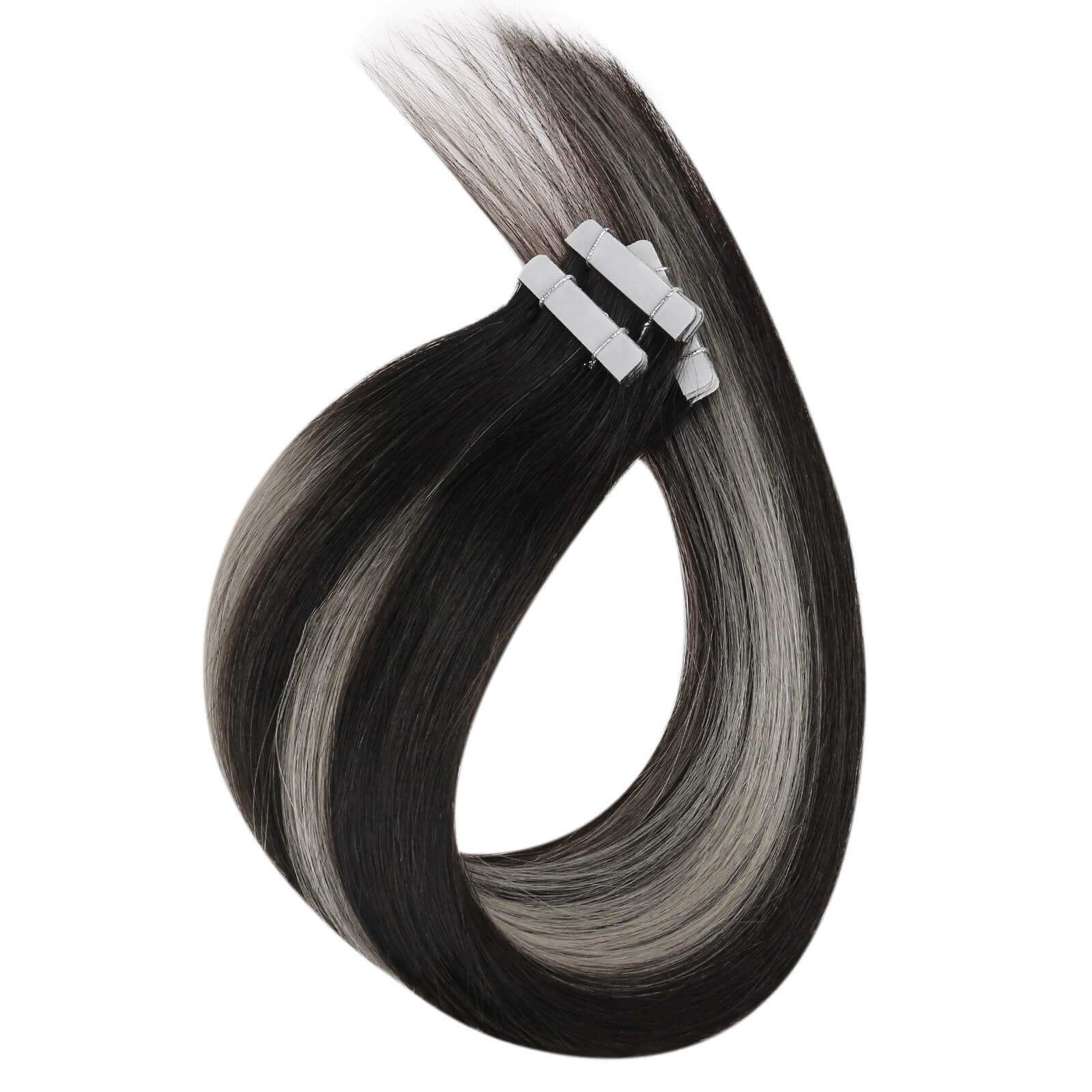 [Virgin Hair] Seamless Injected Tape in Extensions Human Hair Balayage #1B/Silver/1B - Image 11