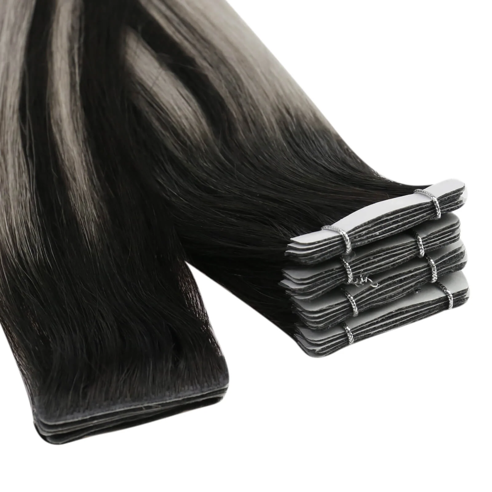 [Virgin Hair] Seamless Injected Tape in Extensions Human Hair Balayage #1B/Silver/1B - Image 5