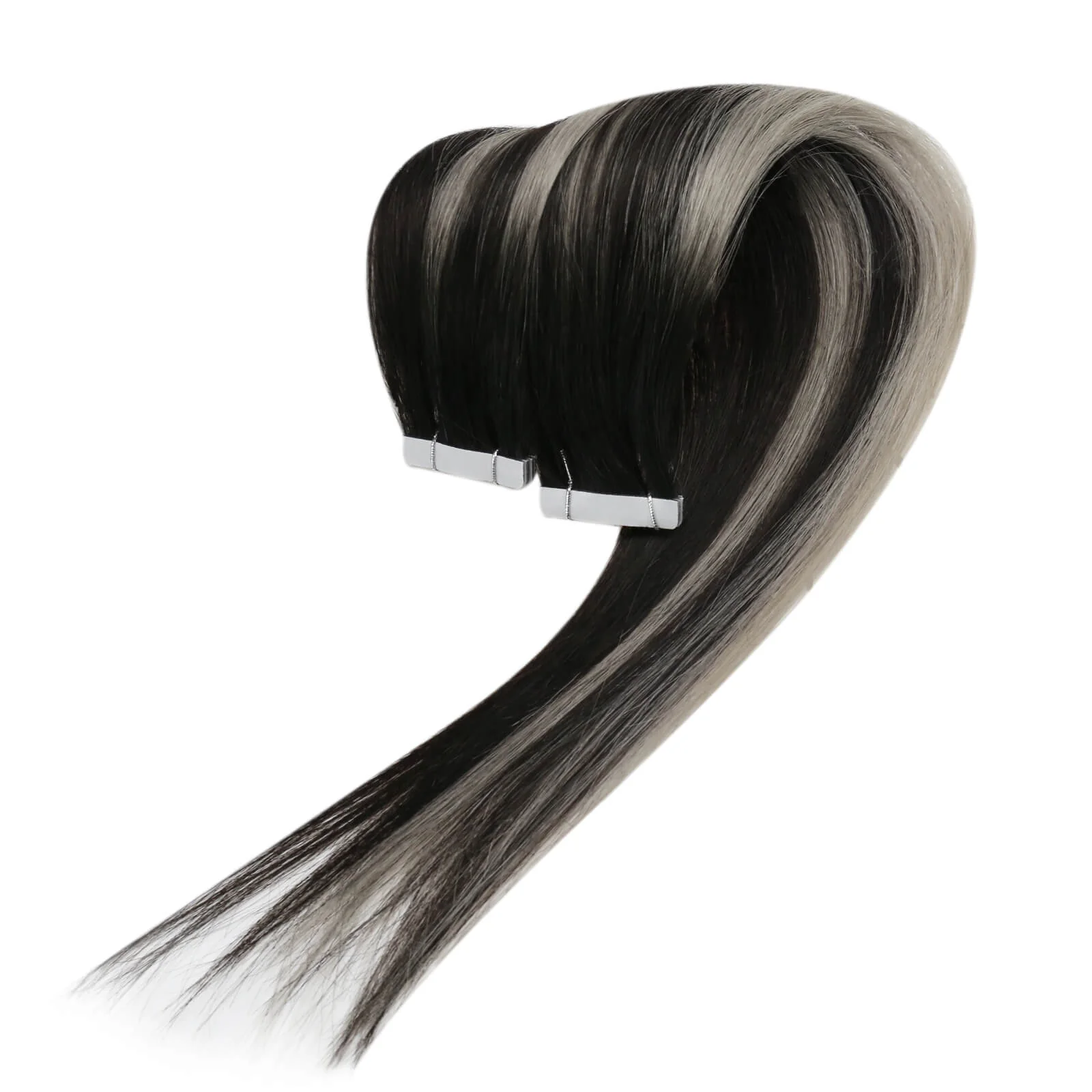 [Virgin Hair] Seamless Injected Tape in Extensions Human Hair Balayage #1B/Silver/1B - Image 8