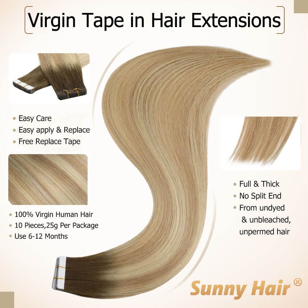 [Virgin Hair] Tape in Hair Extensions Cuticle Intact Human Hair Balayage Color #3/8/22 - Image 3
