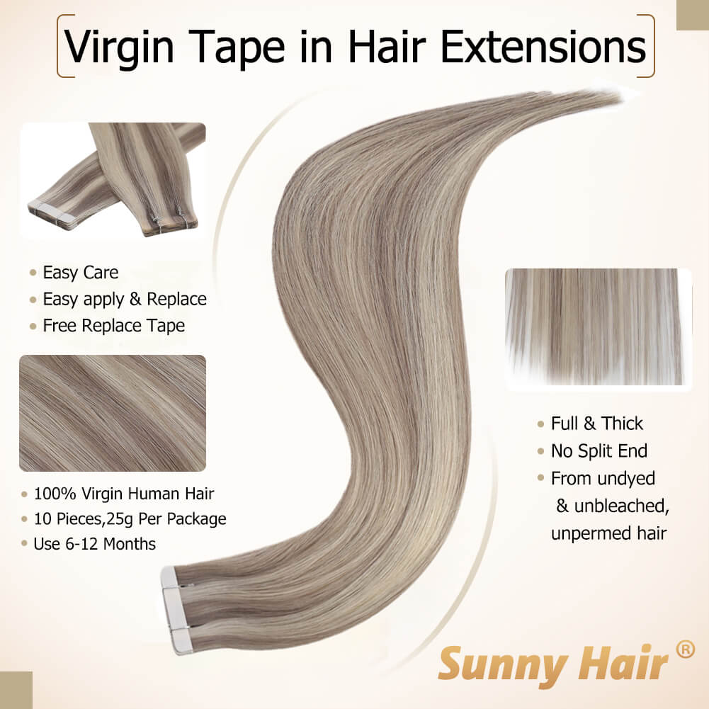 [Virgin Hair] Tape in Hair Extensions Real Human Hair Highlighted #P19/60 - Image 3