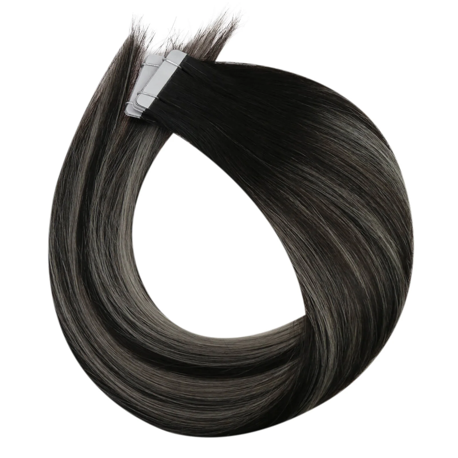 [Virgin Hair] Tape in Extensions Full Cuticle Human Hair Balayage #1B/Silver/1B - Image 11