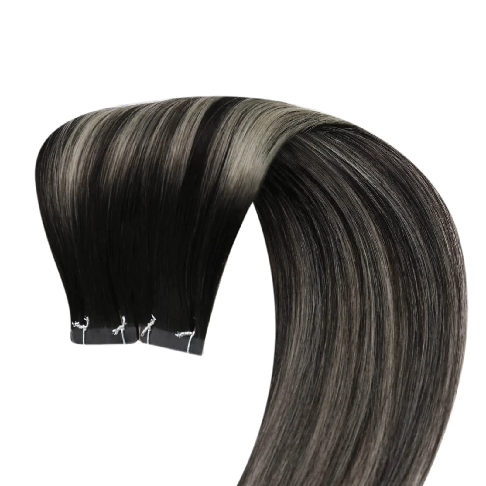 [Virgin Hair] Tape in Extensions Full Cuticle Human Hair Balayage #1B/Silver/1B - Image 4