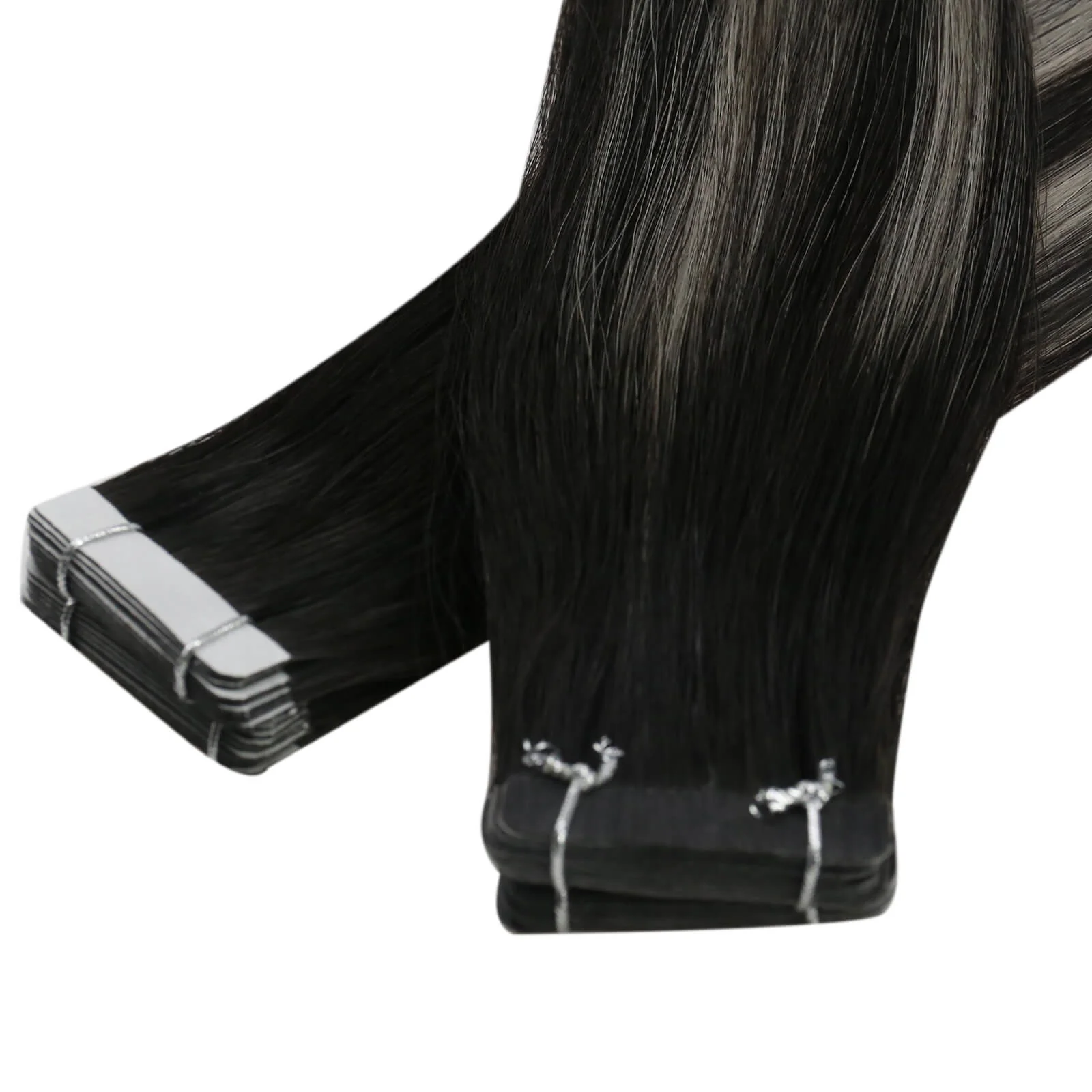 [Virgin Hair] Tape in Extensions Full Cuticle Human Hair Balayage #1B/Silver/1B - Image 5