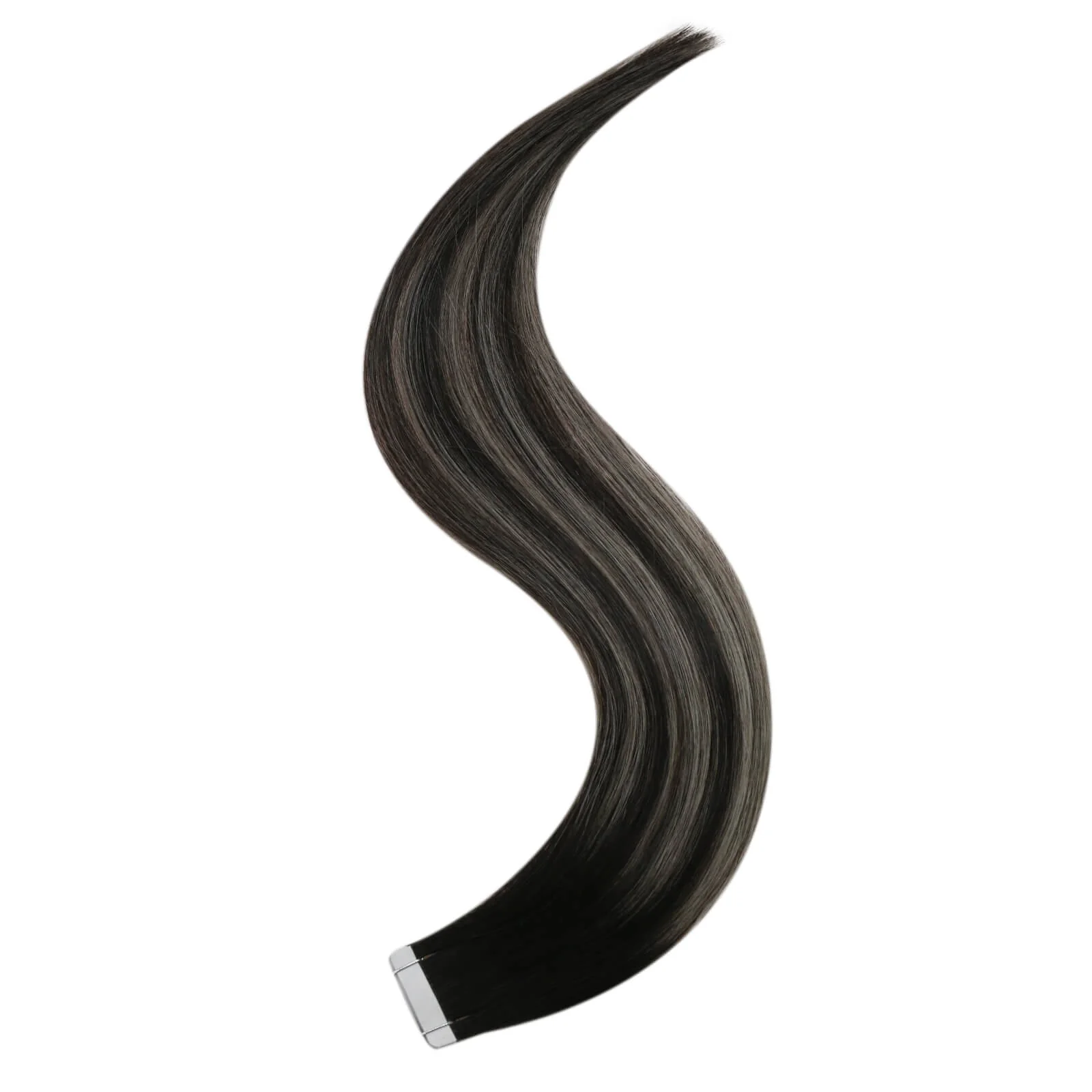 [Virgin Hair] Tape in Extensions Full Cuticle Human Hair Balayage #1B/Silver/1B - Image 7