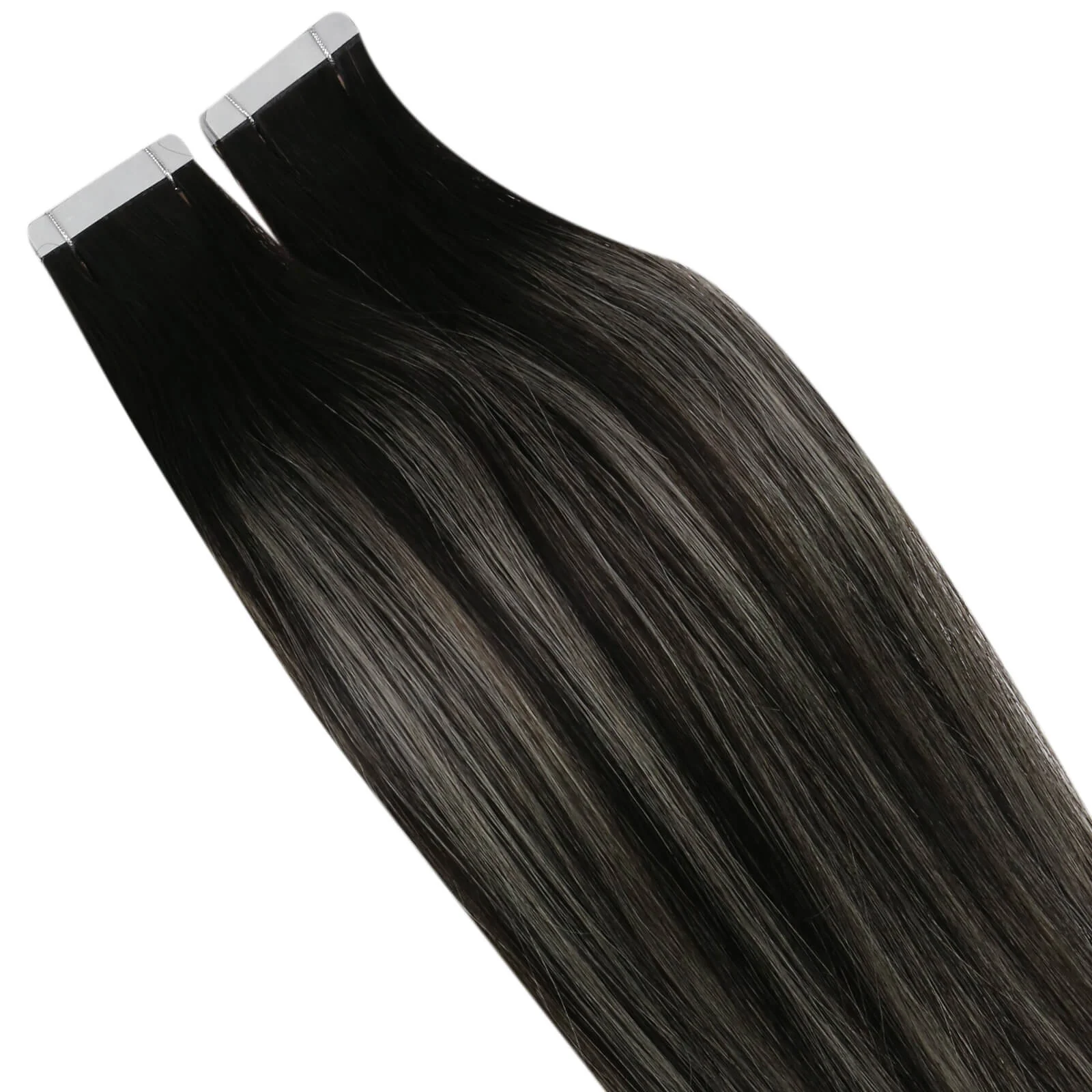 [Virgin Hair] Tape in Extensions Full Cuticle Human Hair Balayage #1B/Silver/1B - Image 8