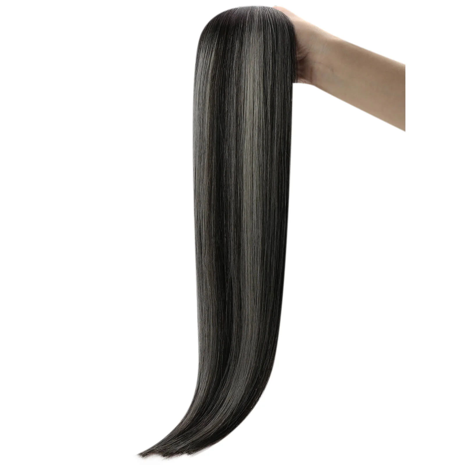 [Virgin Hair] Tape in Extensions Full Cuticle Human Hair Balayage #1B/Silver/1B - Image 9
