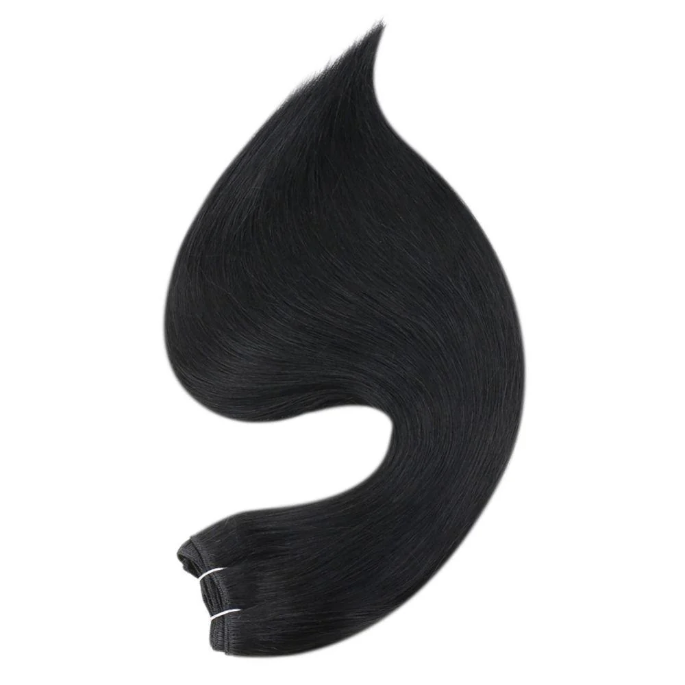 [Virgin Hair] Weft Hair Extensions Real Human Hair Natural Black #1B - Image 5