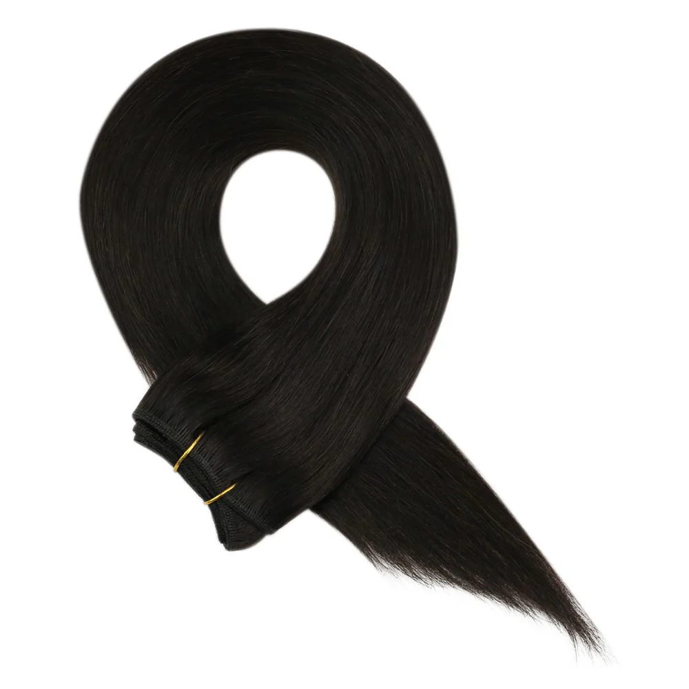 [Virgin Hair] Weft Hair Extensions Real Human Hair Natural Black #1B - Image 6