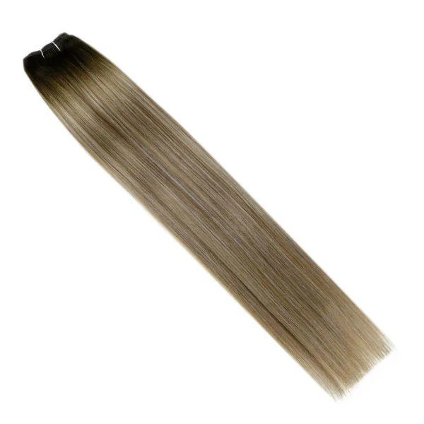 Weft Hair Extensions Sew in Human Hair Balayage Brown with Blonde #3/8/22 - Image 3