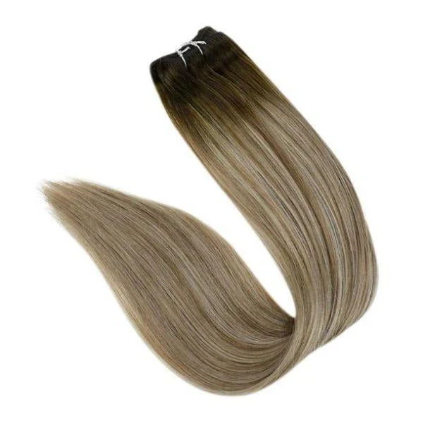 Weft Hair Extensions Sew in Human Hair Balayage Brown with Blonde #3/8/22 - Image 5